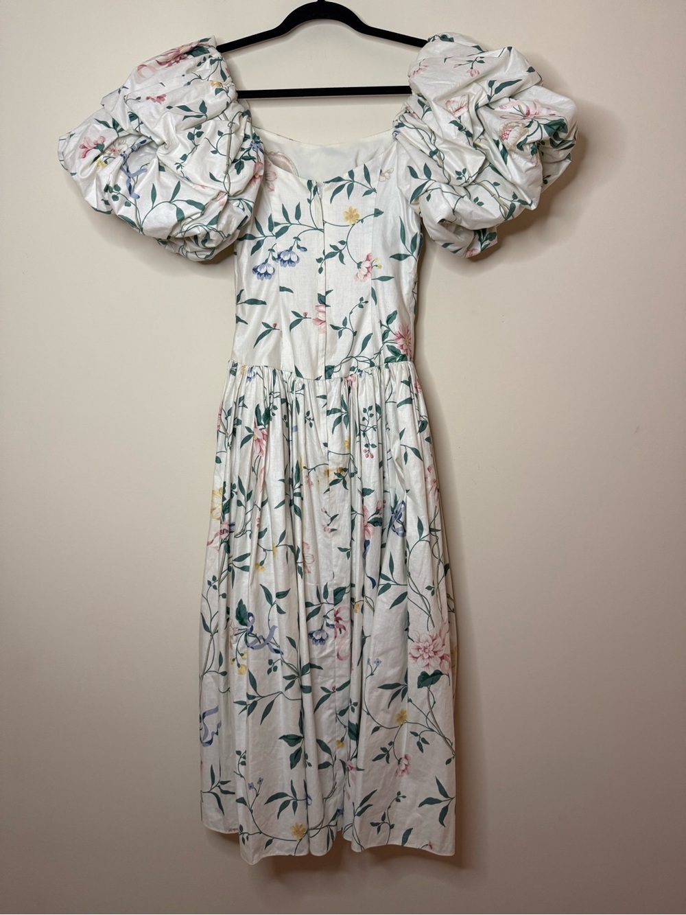 Auth Vtg Molly Ringwald Style 80s Floral Cotton Cottagecore Puff Sleeve Dress - Picture 4 of 5